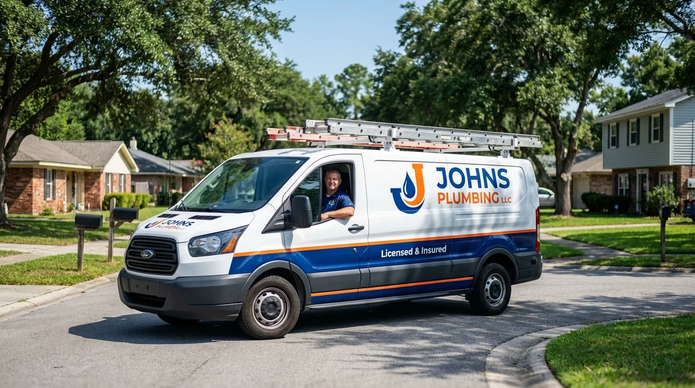 Johns Plumbing LLC service van in Warrensburg, NY