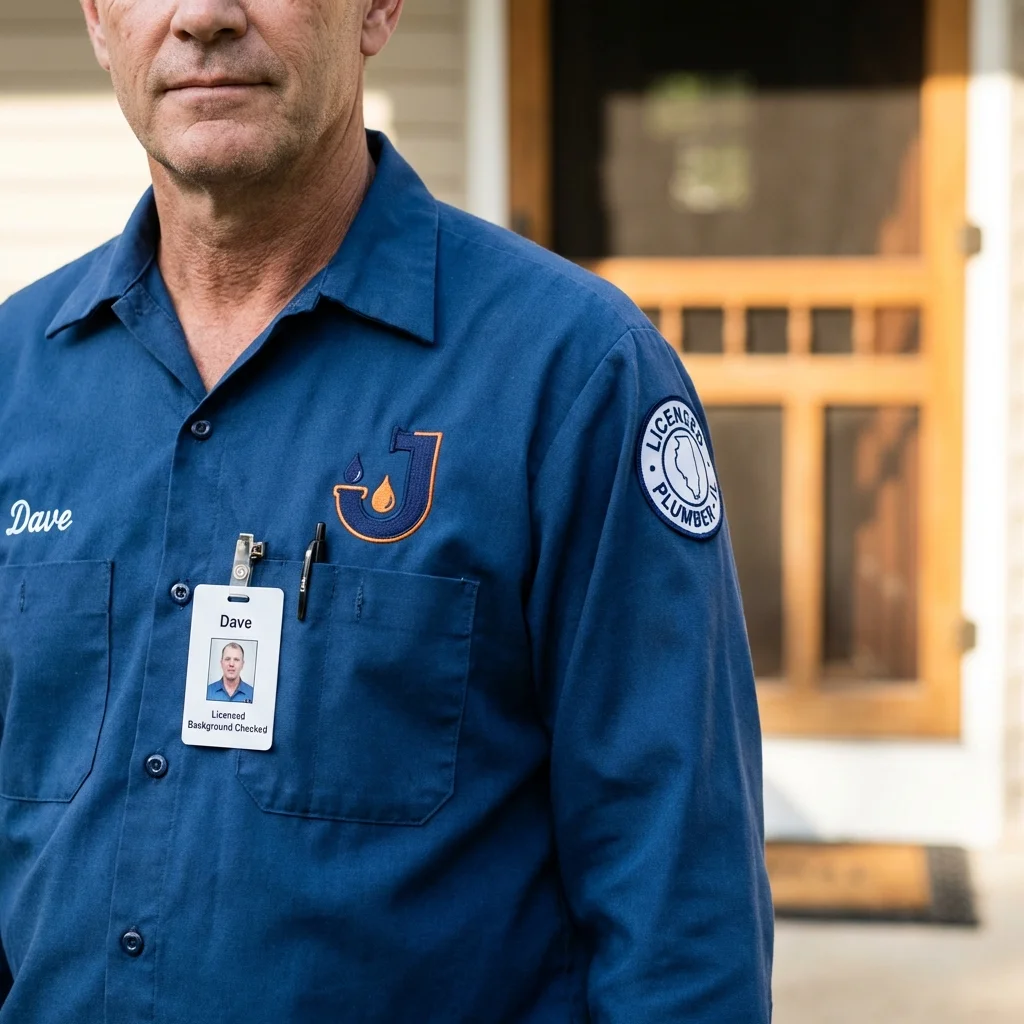Licensed plumber showing ID badge in Warrensburg, NY